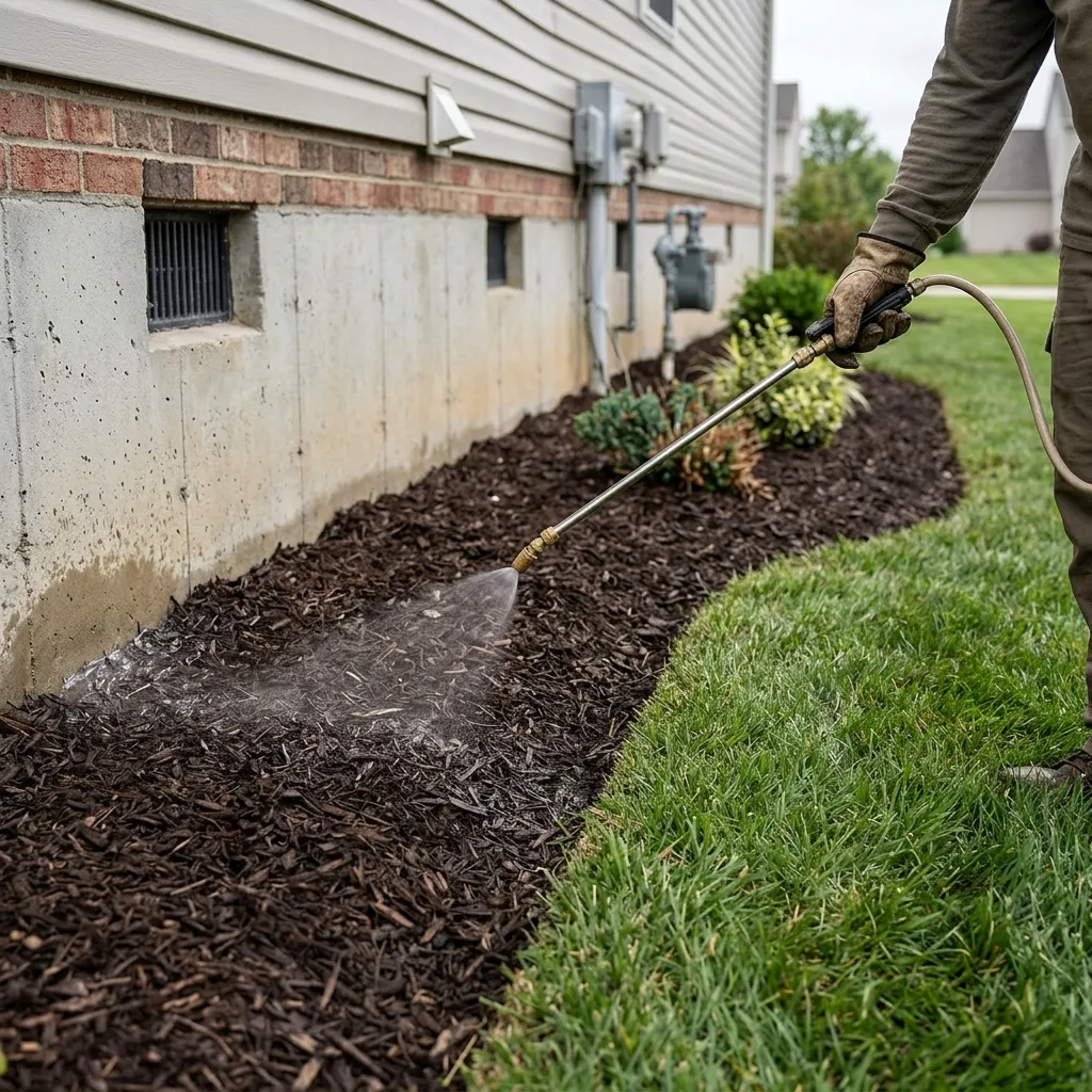 Photo 3 for Ant Control: Perimeter treatment along the foundation, shown as an example of the work