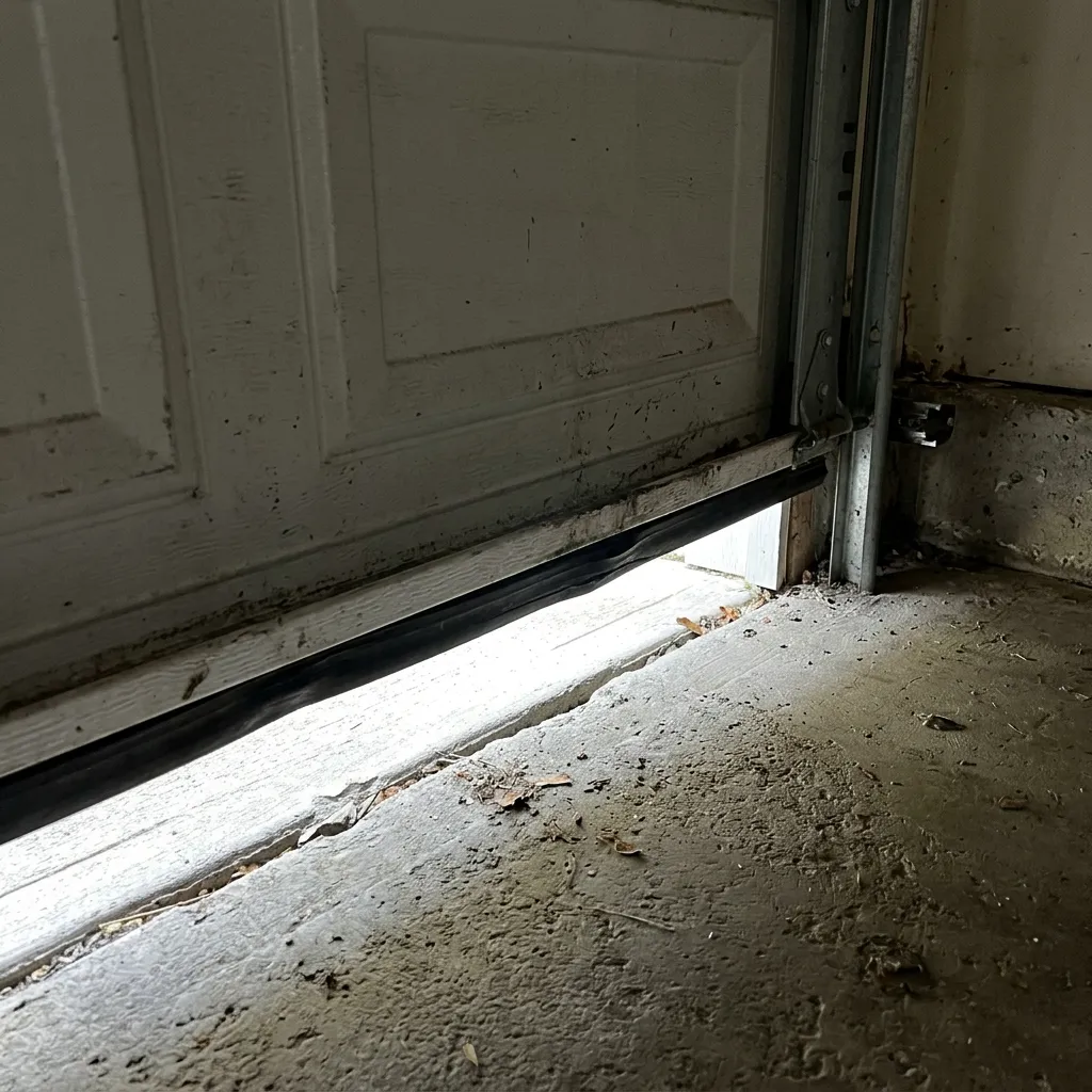 Photo 3 for Cockroach Extermination: Garage threshold with a gap for roaches, shown as an example of the work