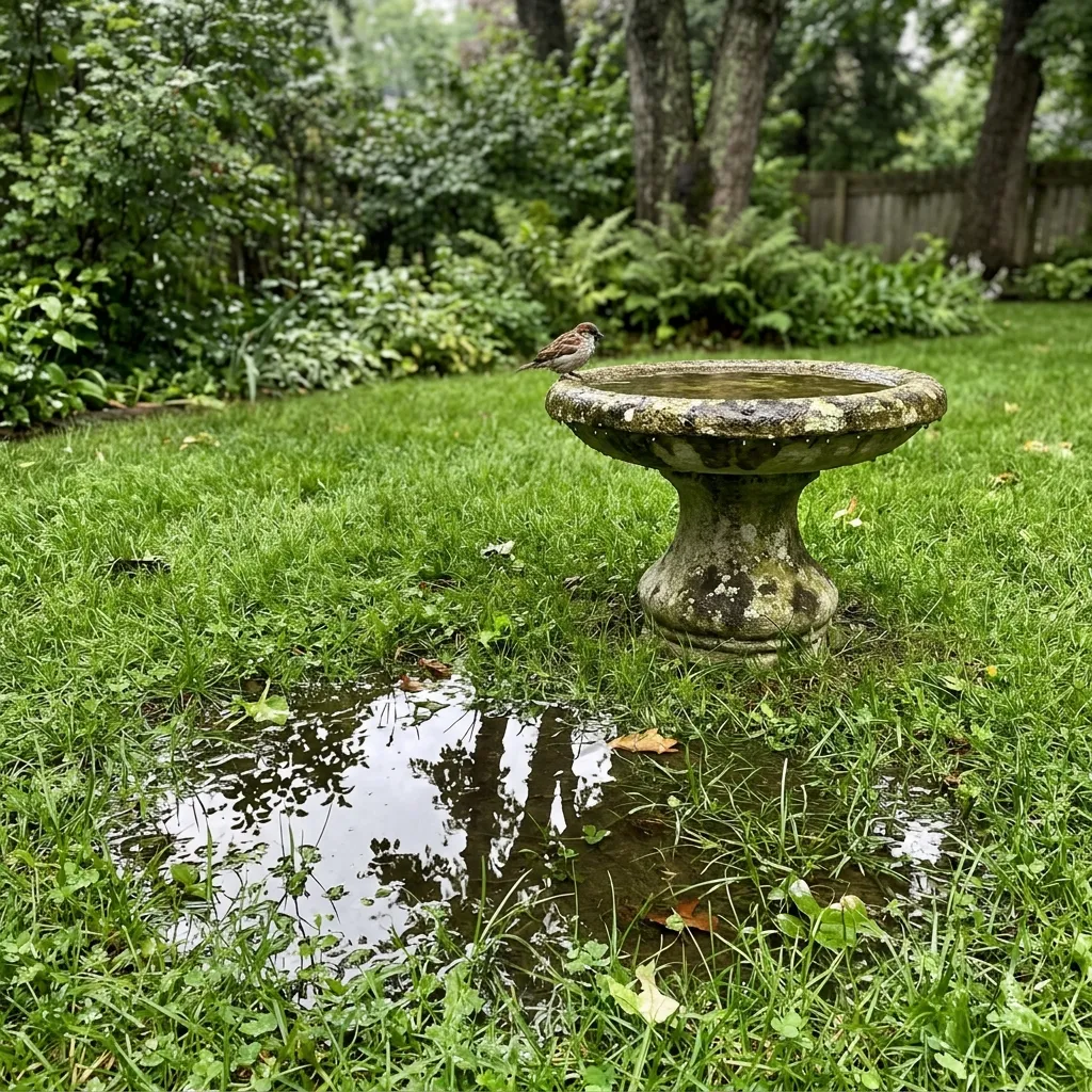 Photo 2 for Mosquito Control: Standing water after rain in a lawn, shown as an example of the work