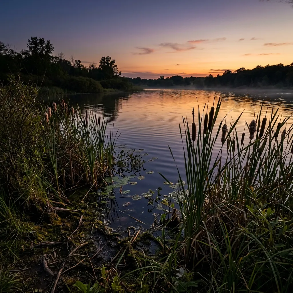 Photo 3 for Mosquito Control: Pond edge where mosquitoes breed, shown as an example of the work