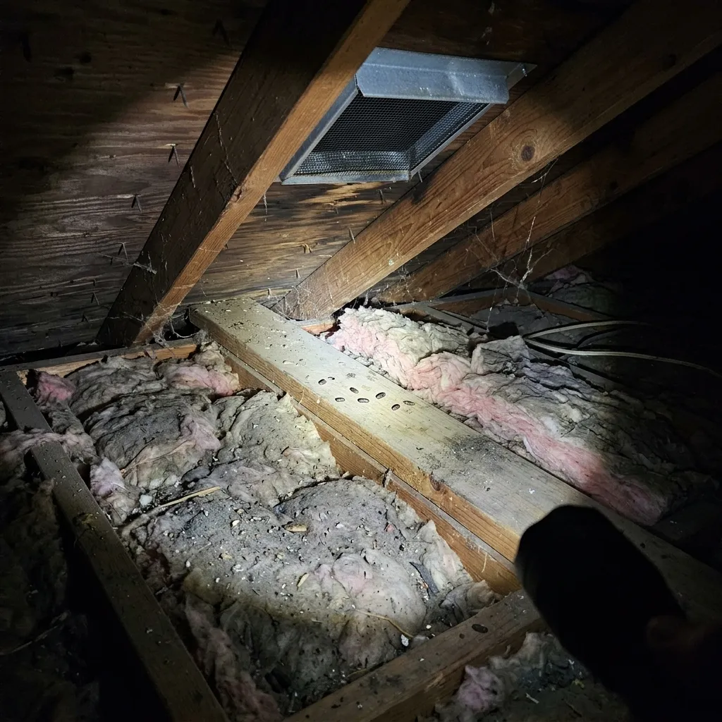 Photo 2 for Rodent Control: Attic insulation checked for rodent signs, shown as an example of the work