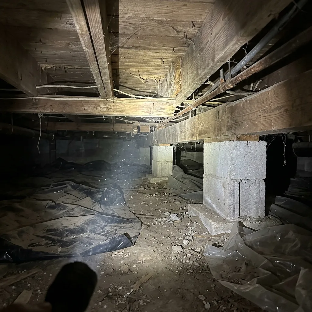 Photo 3 for Termite Treatment: Crawlspace joists checked for termite activity, shown as an example of the work